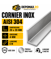 Cornier inox AISI 304, 20 x 20 x 4 mm, 6 metri